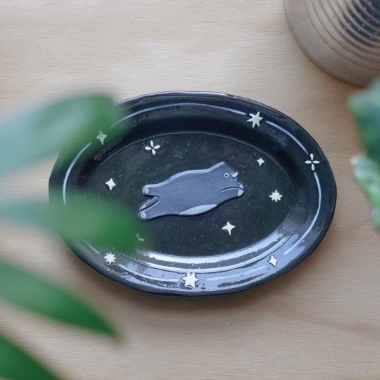 Meowy Star Oval Plate - Black (S)